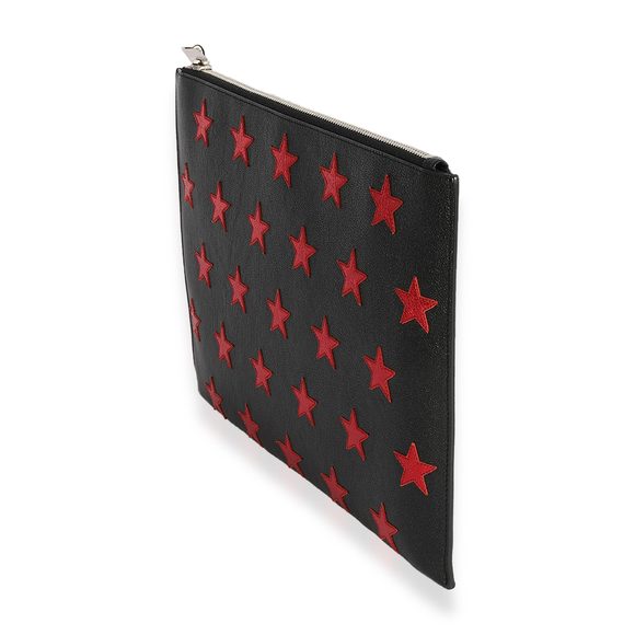 Saint Laurent Black & Red Leather Star Clutch - Picture 2 of 7